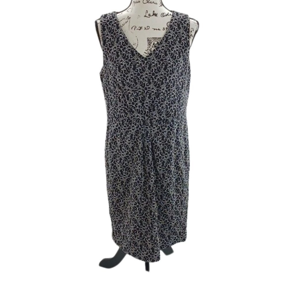 Calvin Klein Dress Sleeveless Black White V Neck Knit Floral Womens Size 14